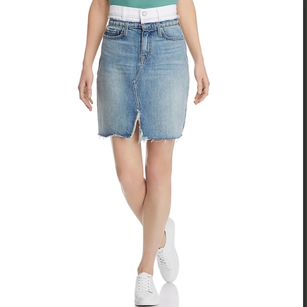 Hudson layered distressed denim skirt